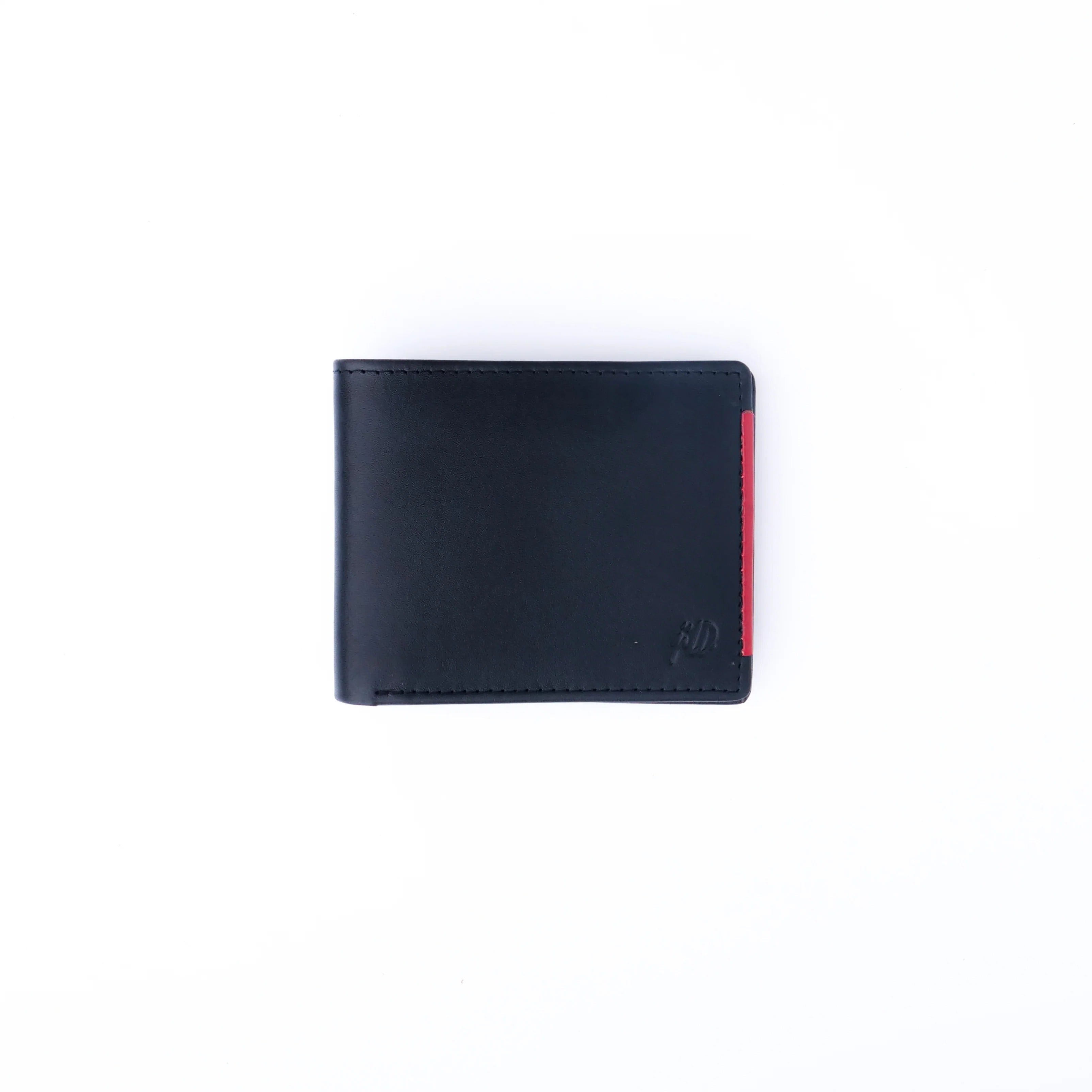 Mens Pure Leather Wallet Bifold Red Stripe