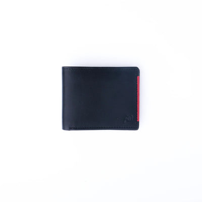 Mens Pure Leather Wallet Bifold Red Stripe