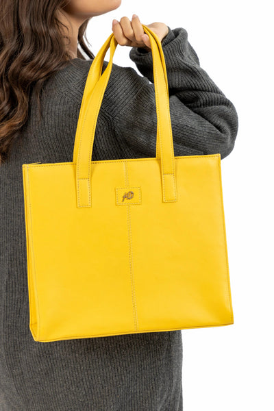 Everyday Women's Leather Zipper Tote Bag-Mustard Yellow