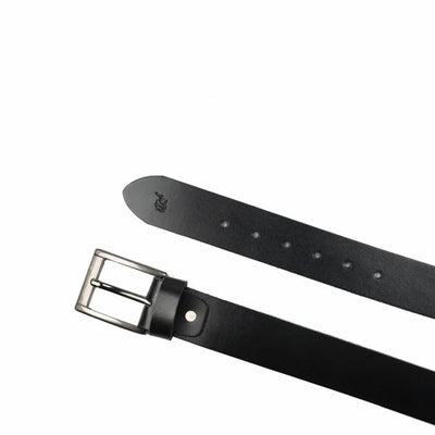 Mens Jet Black Minimal Laminated Leather Belt