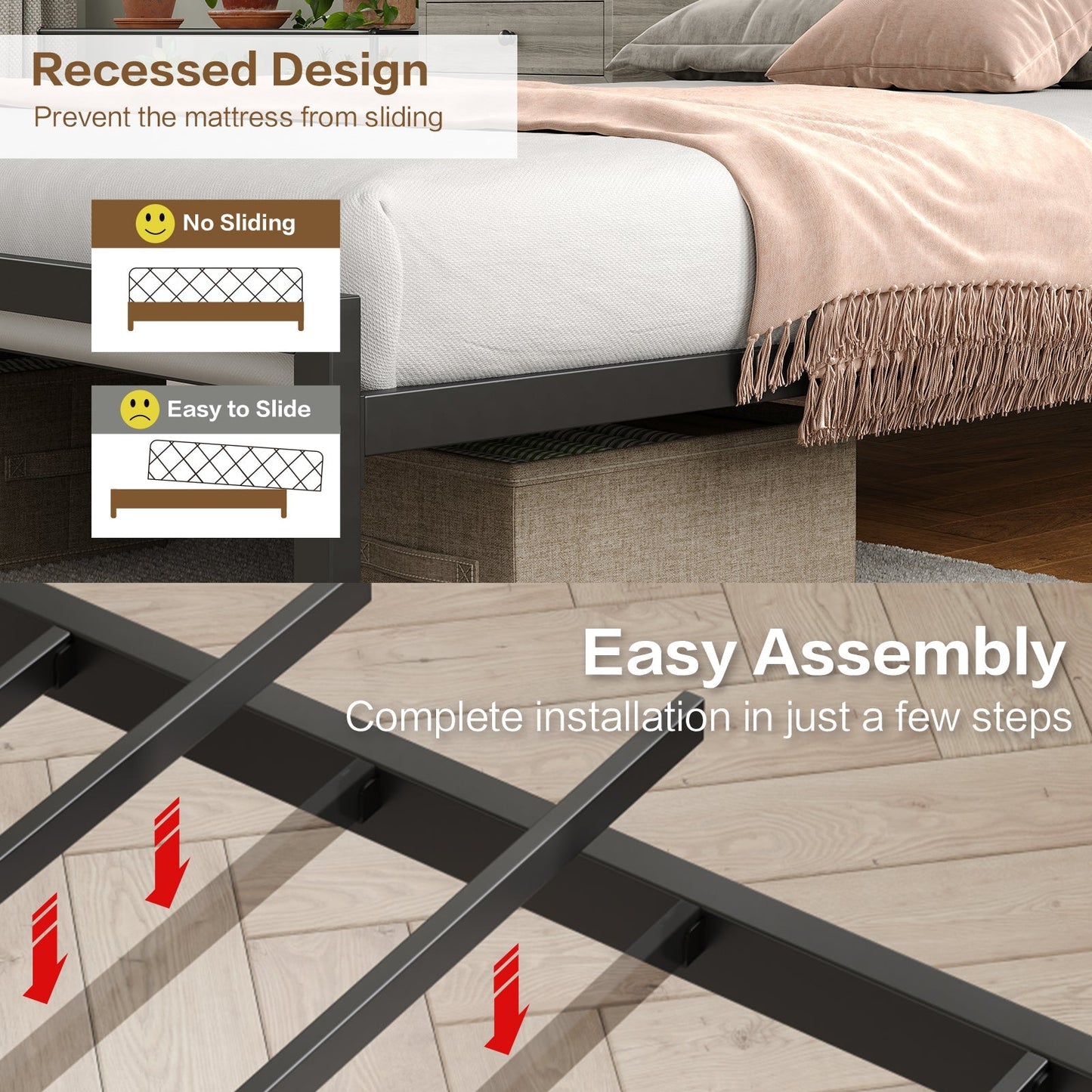Yanosaku BF006-GR-F Full Size Metal Bed Frame with LED Lights