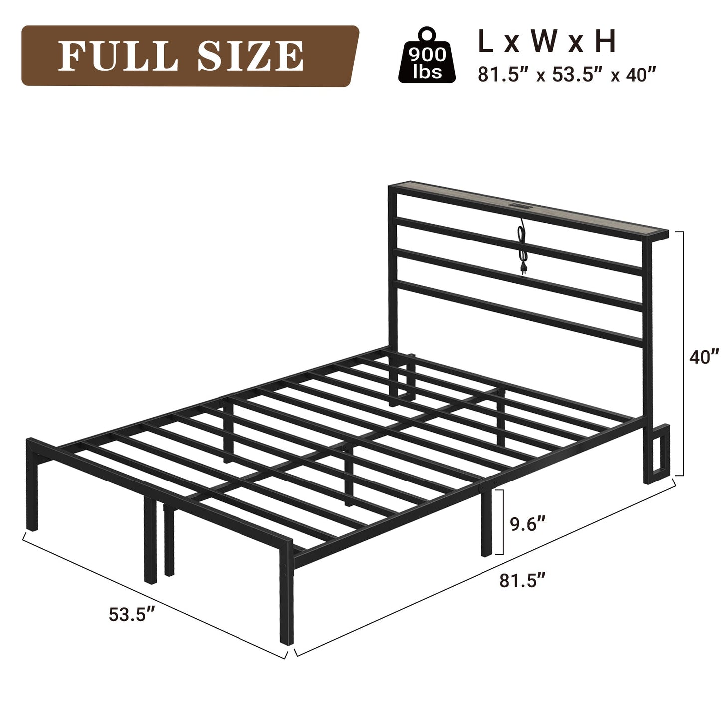 Yanosaku BF006-GR-F Full Size Metal Bed Frame with LED Lights
