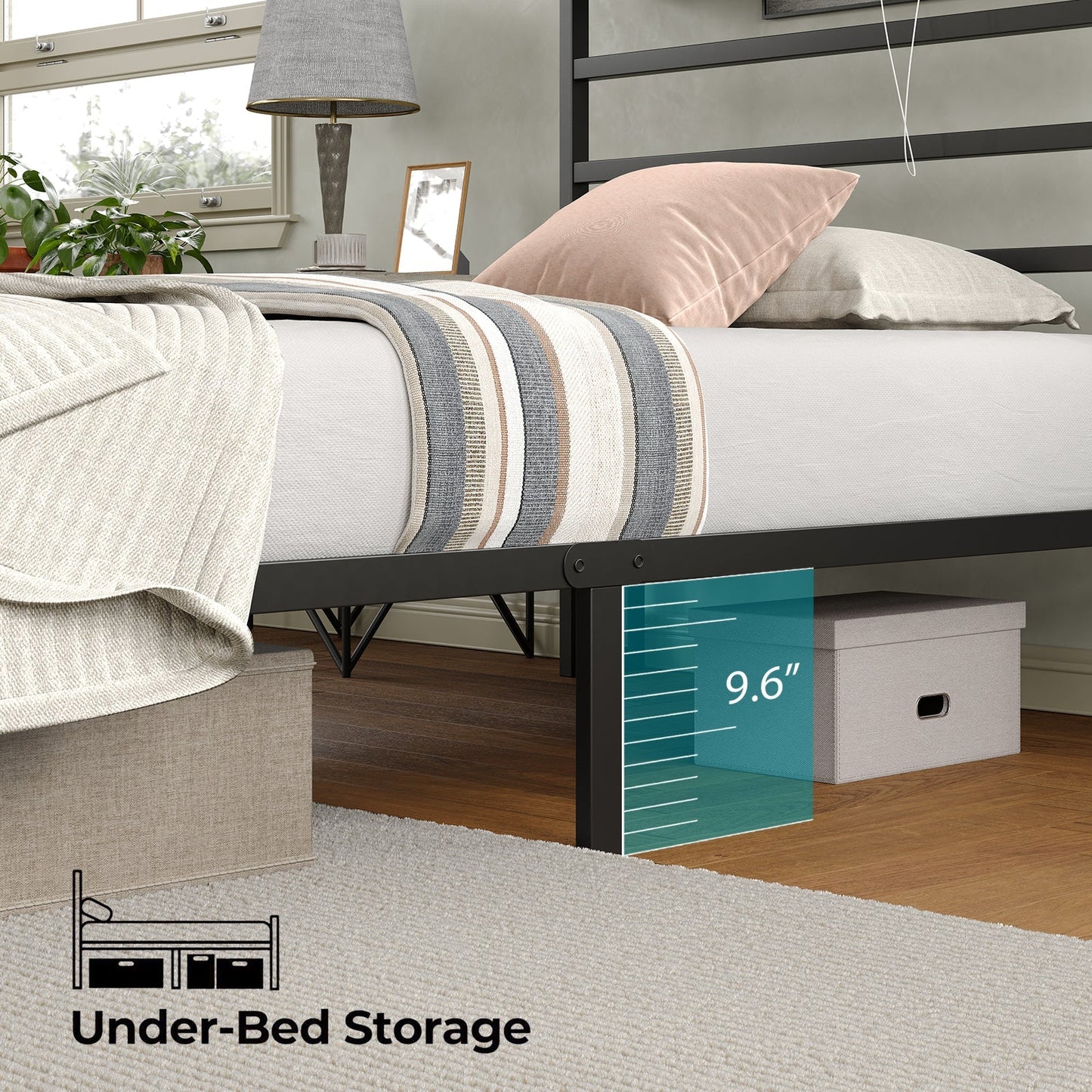 Yanosaku BF006-GR-T Twin Classic Metal Bed Frame with LED Lights & Charging