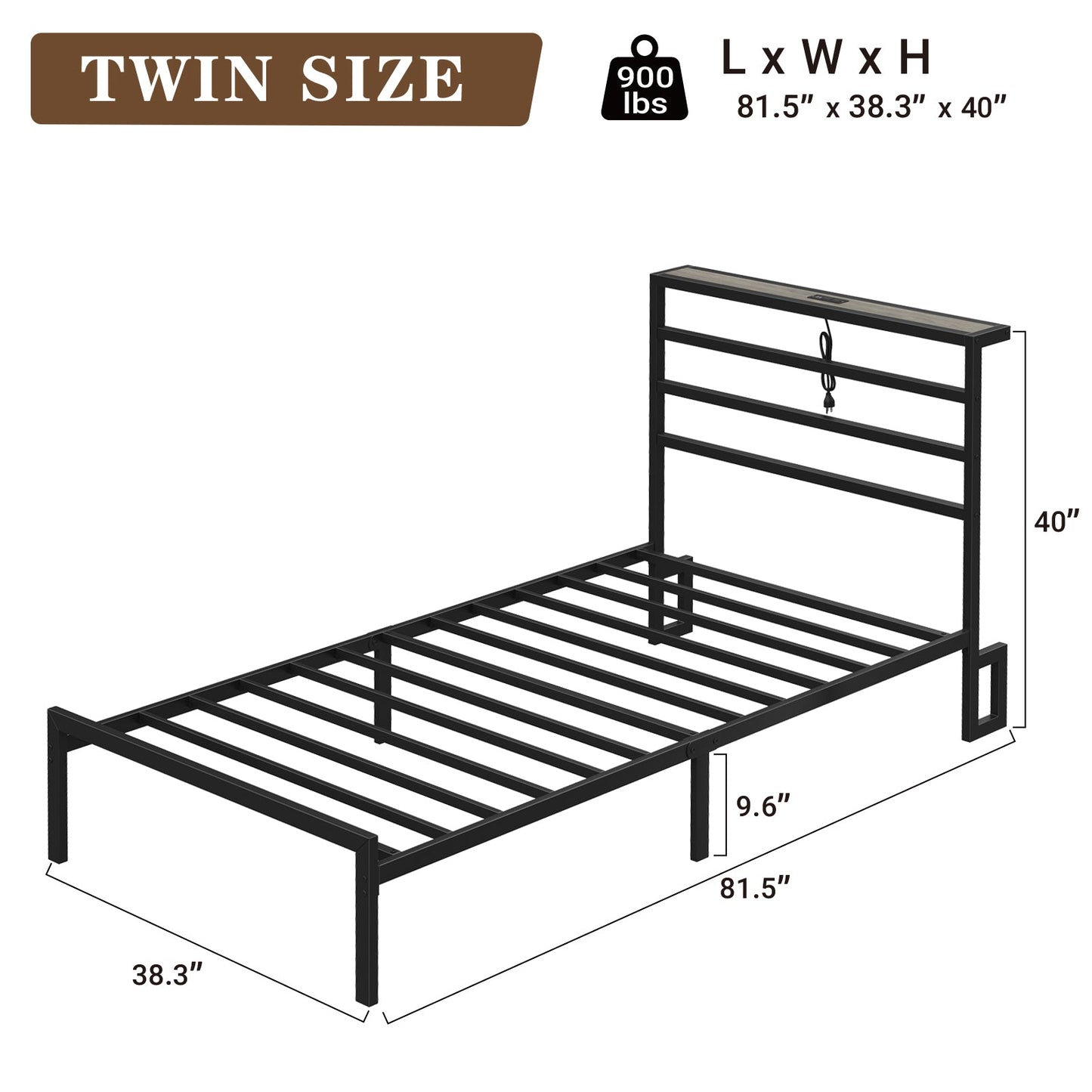 Yanosaku BF006-GR-T Twin Classic Metal Bed Frame with LED Lights & Charging